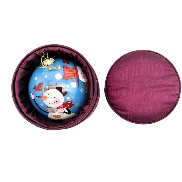 Christmas Ornament Glass "Li Bien" Snowmen 2007 In Storage Case - Picture 1 of 8